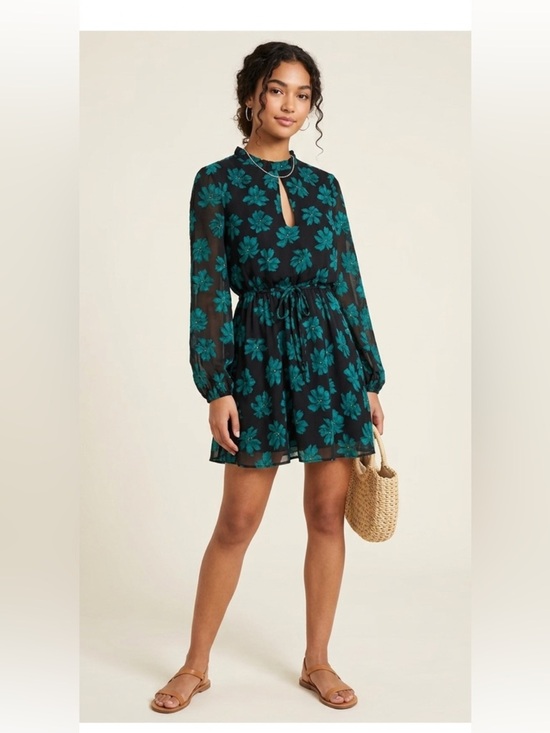 Bar III Dresses & Skirts - Bar III Black Mini Dress with Teal Floral Print